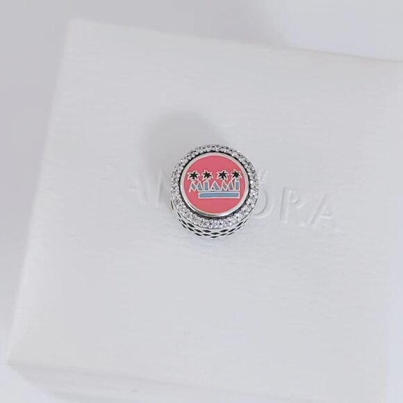 Pandora Miami Exclusive Charm Bead Button S925 Sterling Silver Pendant with box - Picture 9 of 12
